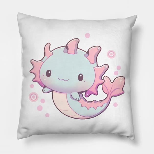 Pink and Blue Pastel Axolotl Cute Pillow by peachycrossing