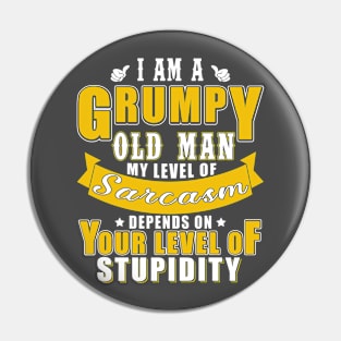 I am a Grumpy Old Man, My Level Of Sarcasm Depends On Your Level Of Stupidity Pin