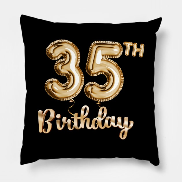 35th Birthday Gifts - Party Balloons Gold Pillow by BetterManufaktur