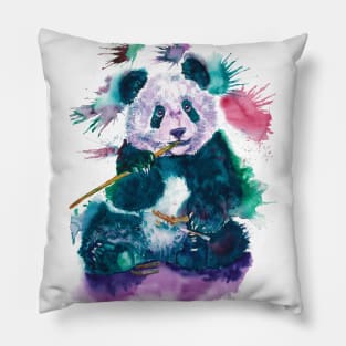 pands cute watercolor eat bamboo Pillow