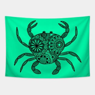 Mandala Crab (teal and black) Tapestry