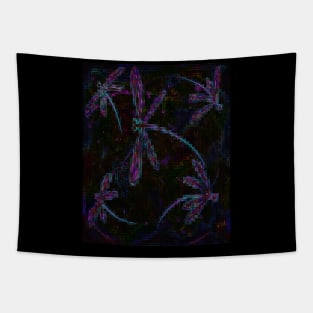 Pretty Purple Blue Dragonflies on Black Tapestry