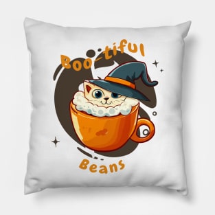 Boo-tiful Beans | Cat with Witch Hat in a Cup Pillow