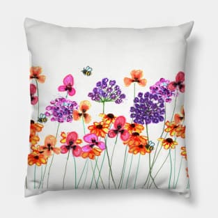 Bees and Flowers Watercolor Pillow