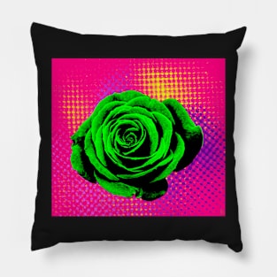 Rose pop art green, violet Pillow