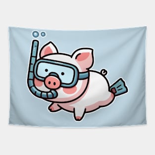 cute pig snorkeling Tapestry