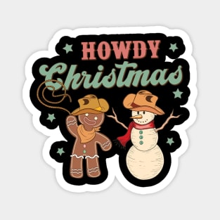 Howdy Christmas Retro Groovy Cowboy Snowman Western Funny Magnet