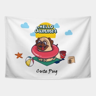 cute_pug_dog_hello_summer Tapestry