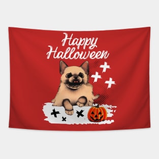 Cute Halloween Australian Cattle Dog Puppy in Halloween Ghost Pumpkin Season Tapestry