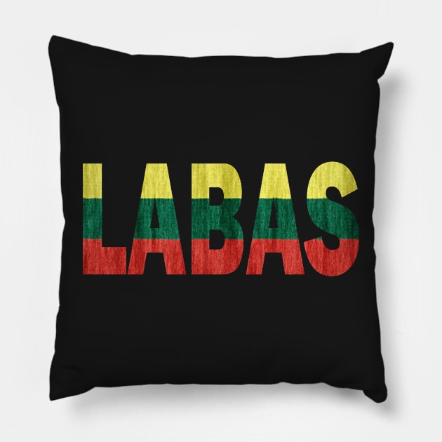 Labas Lithuanian Hello Funny Lietuva Language Flag Pillow by Nirvanibex