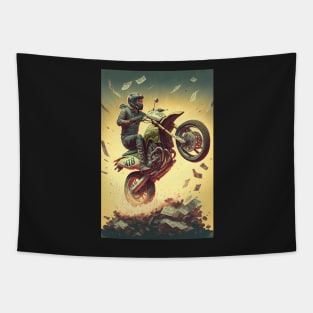 Dirt Bike Stunt Around Money Tapestry