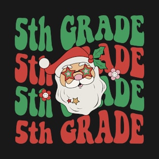 Christmas Teacher 5th Grade Santa Hat Back To School T-Shirt