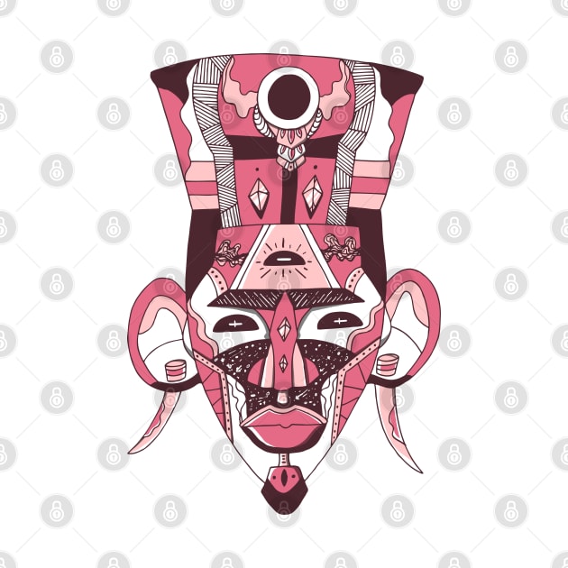 Pink and White African Mask 6 by kenallouis