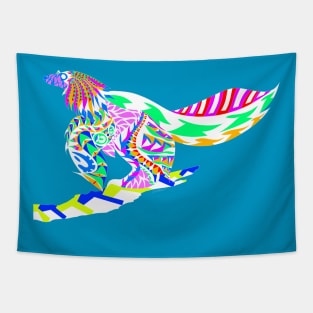 blue winged velociraptor the bird dinosaur ecopop Tapestry