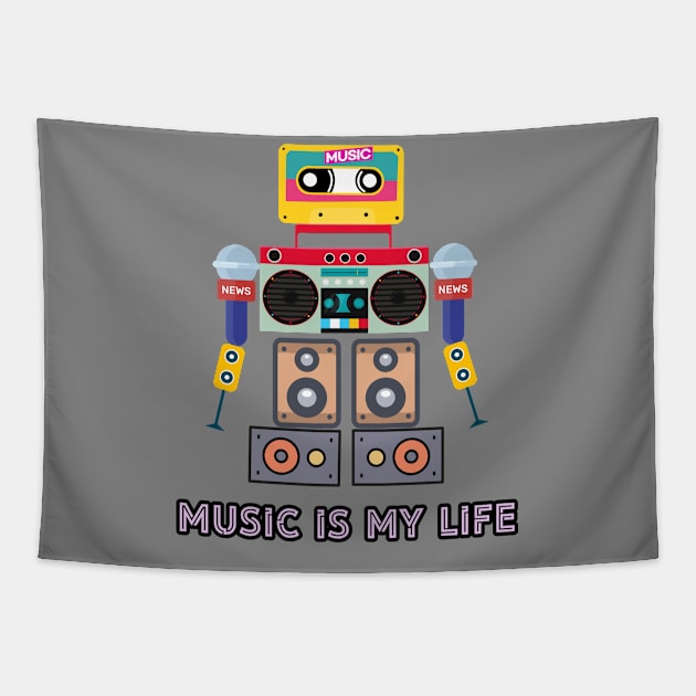 Music is my life,love music, robot Tapestry by zzzozzo