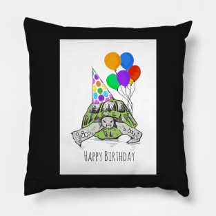 Happy Birthday Tortoise in Party Hat Pillow