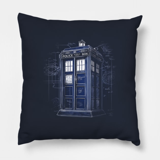 Police Phone Box Blueprint Pillow by NeonOverdrive