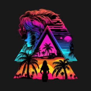 Synthwave 80s neon woman art T-Shirt