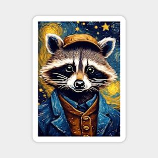 Cool Raccoon Animal  Portrait Painting in a Van Gogh Starry Night Art Style Magnet