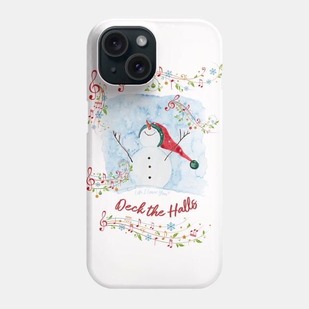 Joyful Deck the Halls Happy Snowman Winter and Christmas Phone Case by Dibble Dabble Designs