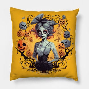 Halloween Skull Girl Design Pillow