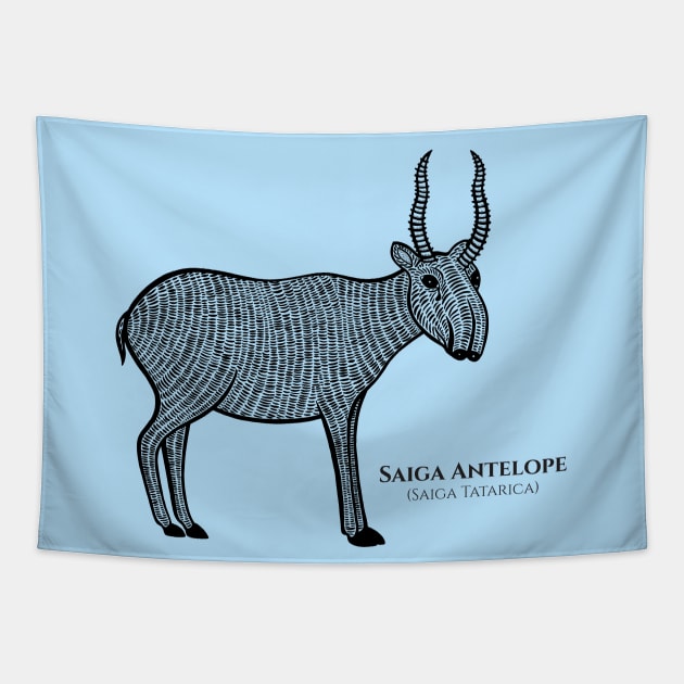 Saiga Antelope with Common and Scientific Name - animal design Tapestry by Green Paladin