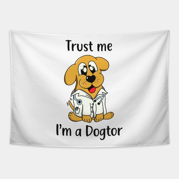 Funny Dog Doctor Cartoon Tapestry by Foxxy Merch