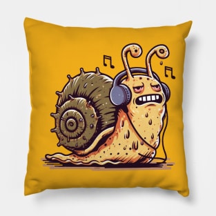 Stressed Snail Listening To Music Pillow