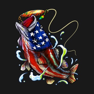 Bass Fishing Fish American Flag Dad Father Fourth Of July T-Shirt