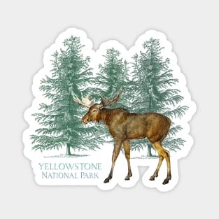 Yellowstone National Park Montana Moose Trees Silhouette Vintage-Look Magnet