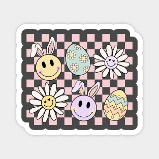 Happy Easter Eggs Bunny Checkered Magnet