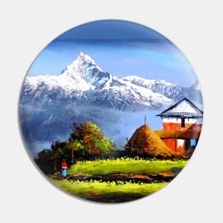 Panoramic View Of Beautiful Everest Mountain Pin