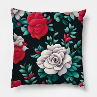 White red roses abstract artwork Pillow