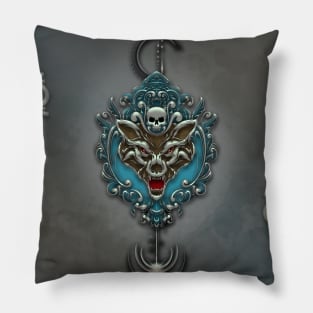 Awesome angry wolf with skull. Pillow