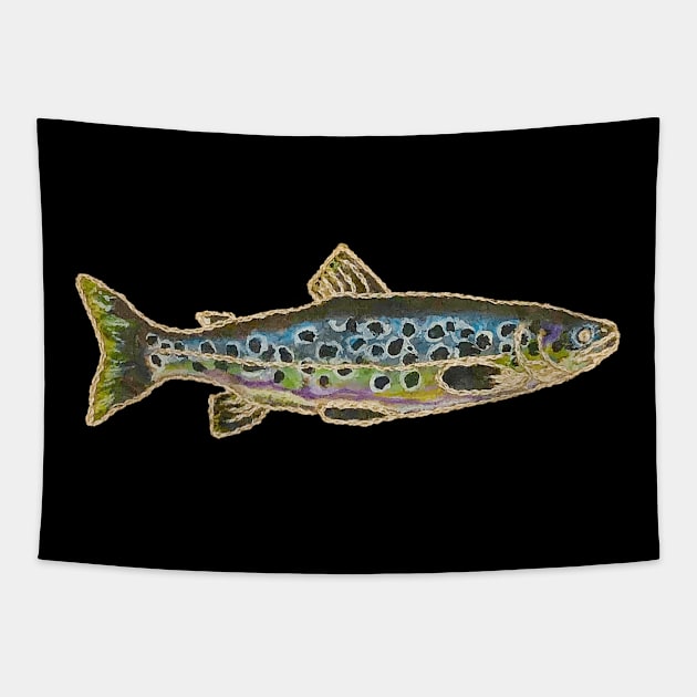 Fishes in Stitches 018 Trout Tapestry by Therese Kerbey