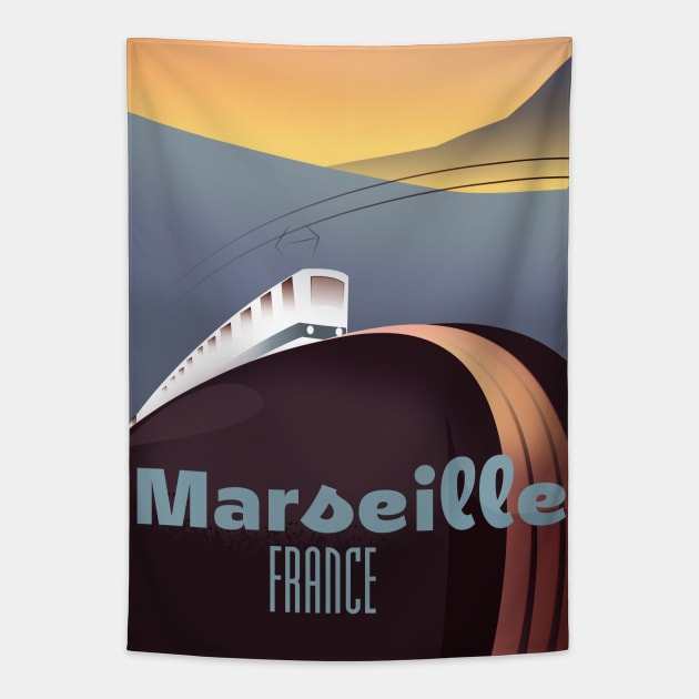 Marseille France Train poster Tapestry by nickemporium1