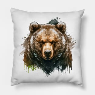 Grizzly Bear Portrait Animal Painting Wildlife Outdoors Adventure Pillow