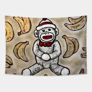 Sock Monkey and Bananas Tapestry