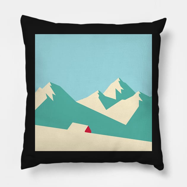 little house in snow mountain Pillow by RedGraph