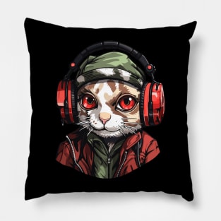 Hardbass Cat With Rave Music Headphones Pillow