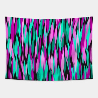 Pink, Aqua, and Green Vertical Dashes Abstract Painting with Black Backdrop, made by EndlessEmporium Tapestry