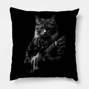 Cute Cat Rock Star Guitar Player Pillow