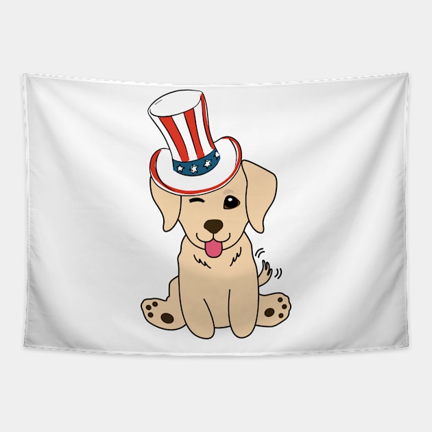 Funny retriever dog is wearing uncle sam hat Tapestry by Pet Station