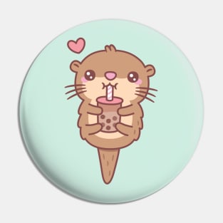 Cute Little Otter Loves Boba Tea Pin