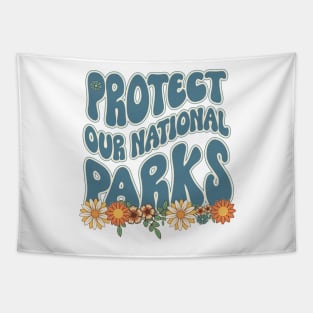 Protect our national parks retro climate call to action groovy floral pattern 70s style Tapestry