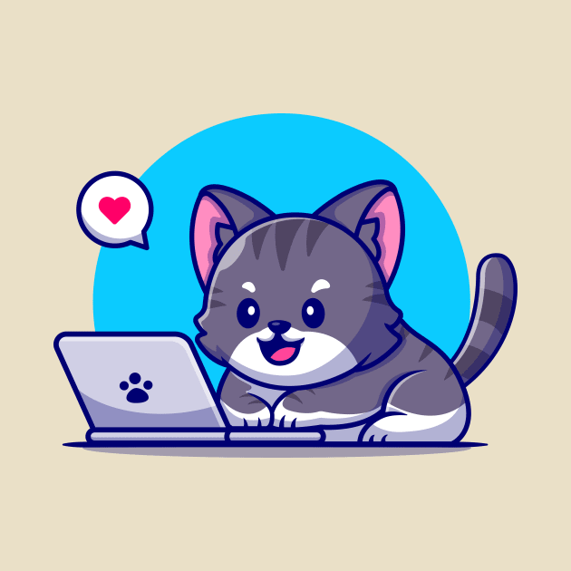 Cute Cat Working On Laptop Cartoon by Catalyst Labs