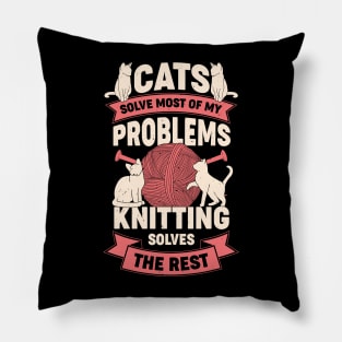 Knitting Cat Lover Knitter Gift Pillow