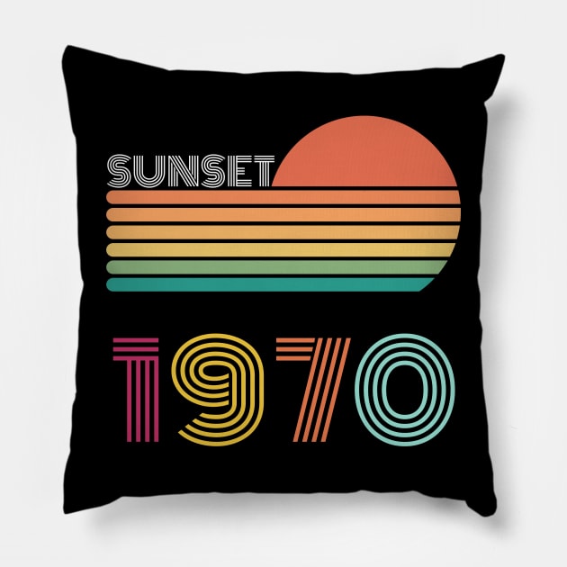 Sunset Retro Vintage 1970 Pillow by Happysphinx