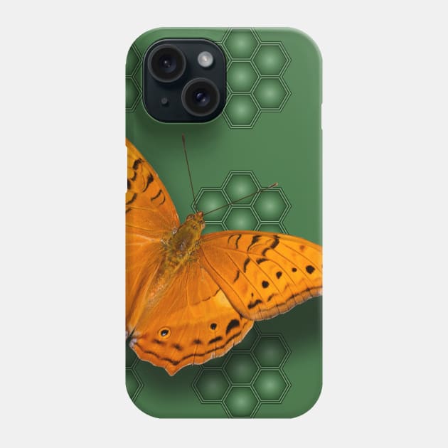 Beautiful orange butterfly on green pattern background Phone Case by hereswendy