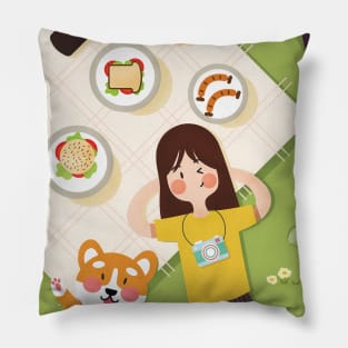 Outdoor Relax Girl And Cat Pillow